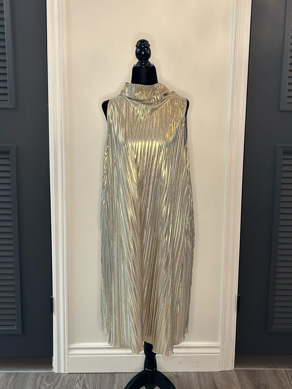 Gold Metallic Pleated Dress