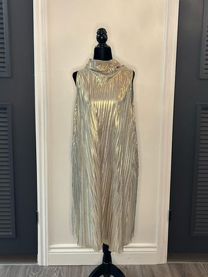 Gold Metallic Pleated Dress