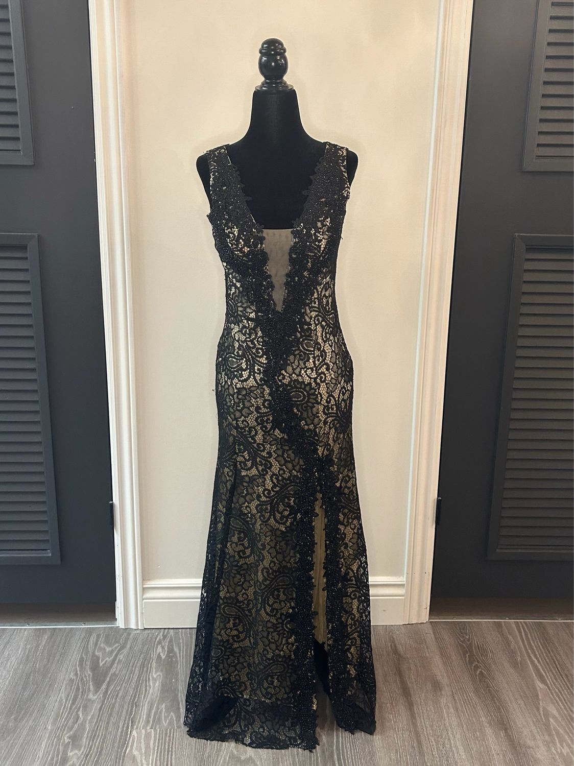 Black Lace Illusion Gown