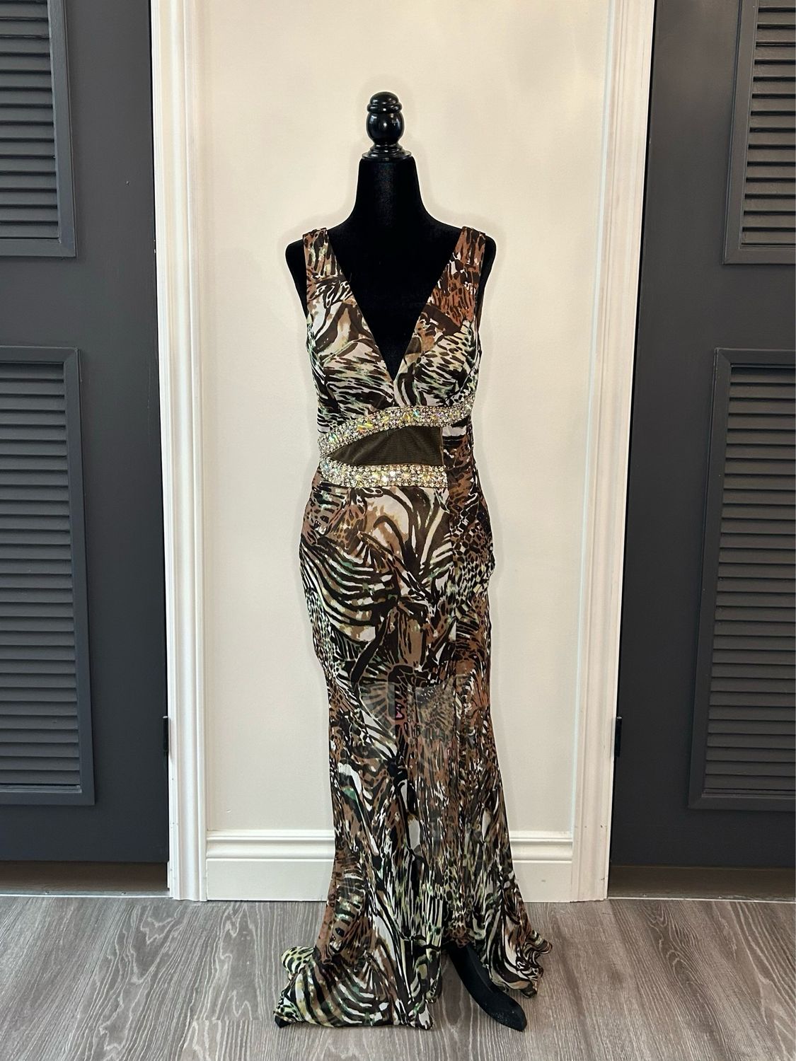 Exotic Animal Print Cutout Gown