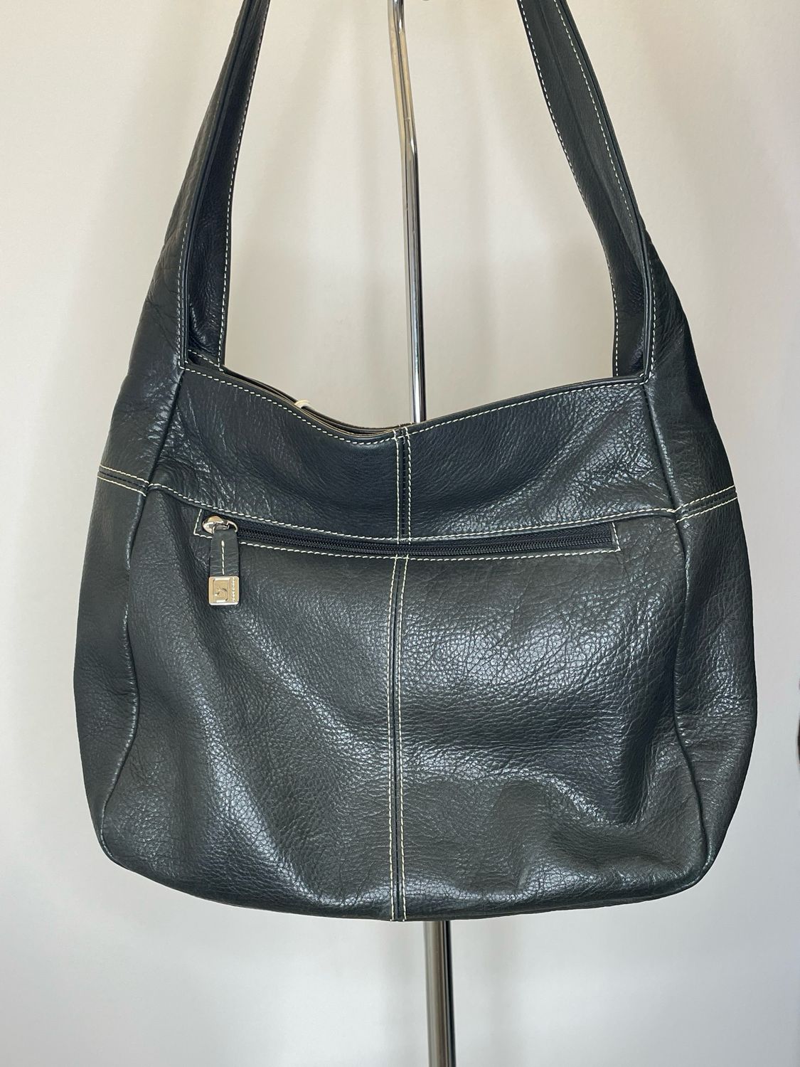 Black Vintage Leather bag with leopard interior