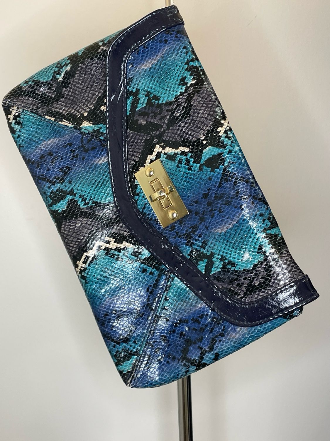 Blue Snake Skin Clutch