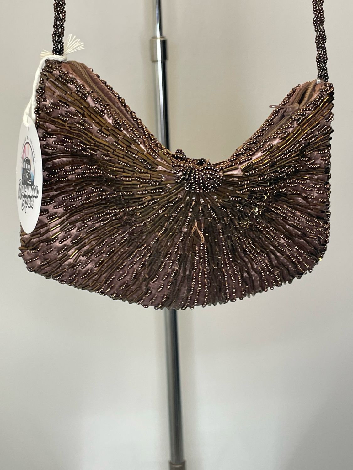 Small Brown Beaded Shoulder Bag