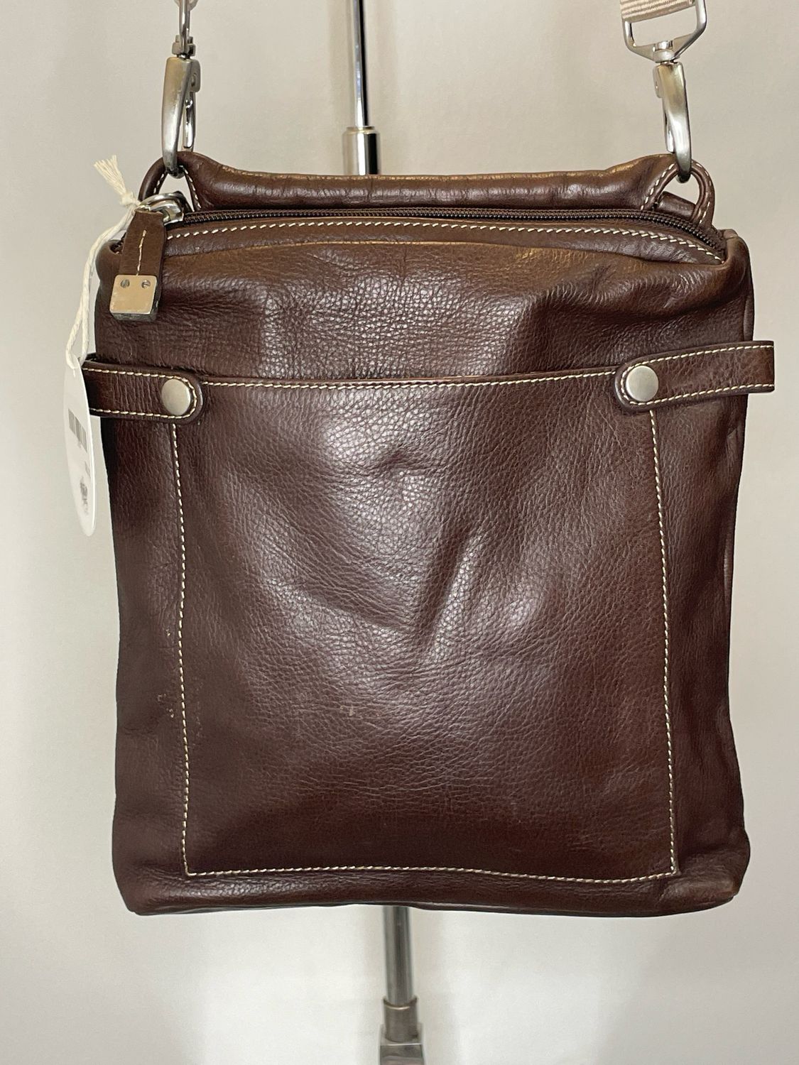 Brown Vintage Leather Crossbody Bag with leopard Print interior