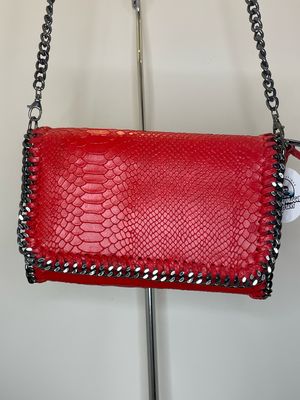 Red Snake skin purse with chain trim