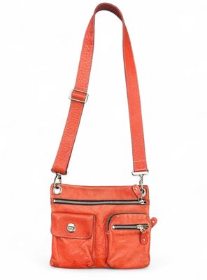 ROOTS Red Pebbled Leather Tribe Villager Crossbody Bag Purse
