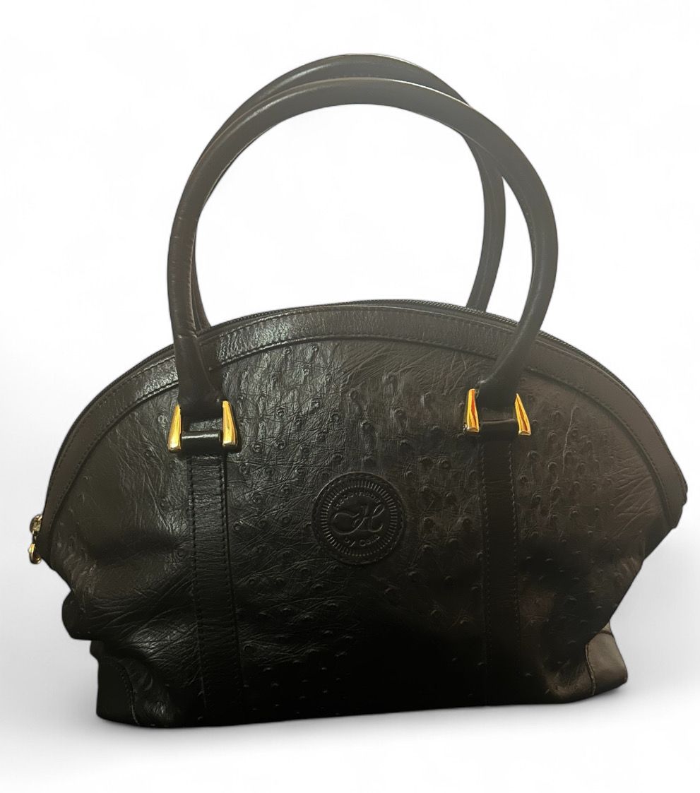 Vintage Hebe Black Ostrich Leather Handbag