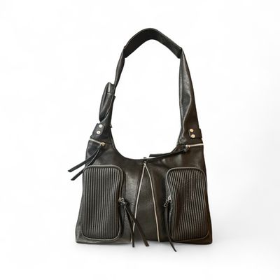Black Zipper Detail Shoulder Bag
