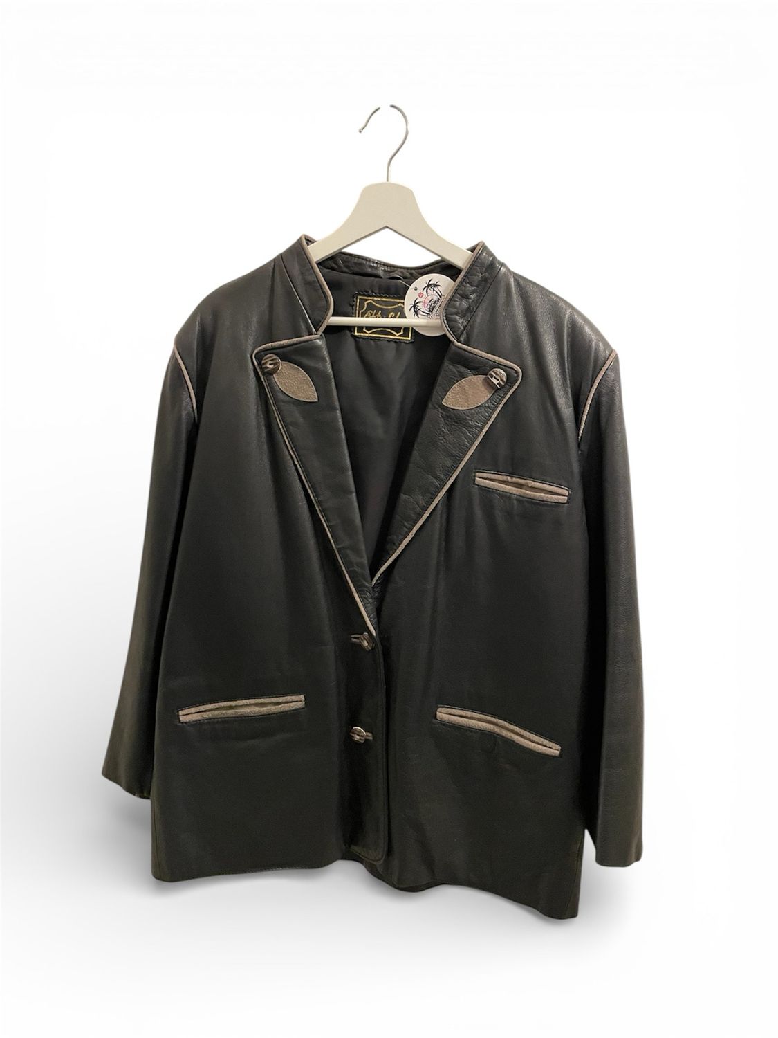 Black Leather Jacket with Grey pockets