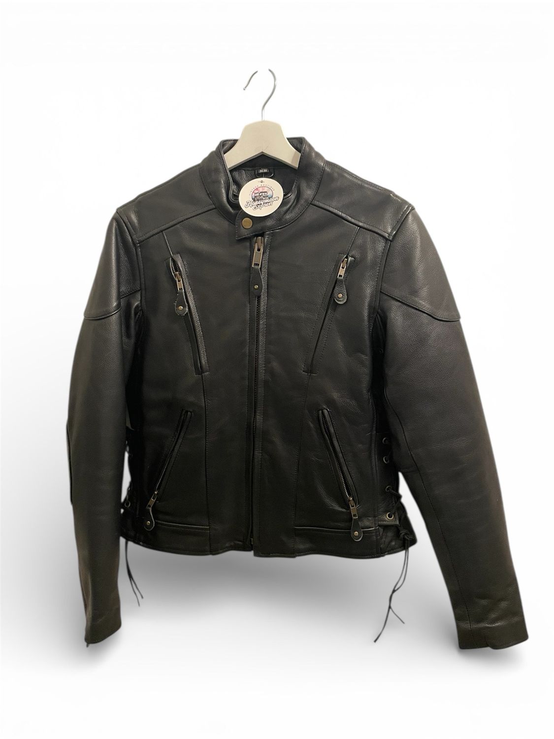 Motorcycle style black leather jacket