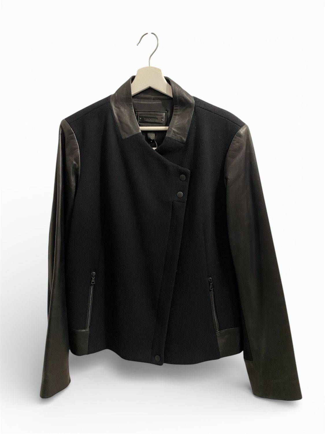 Navy Wool and Leather Jacket