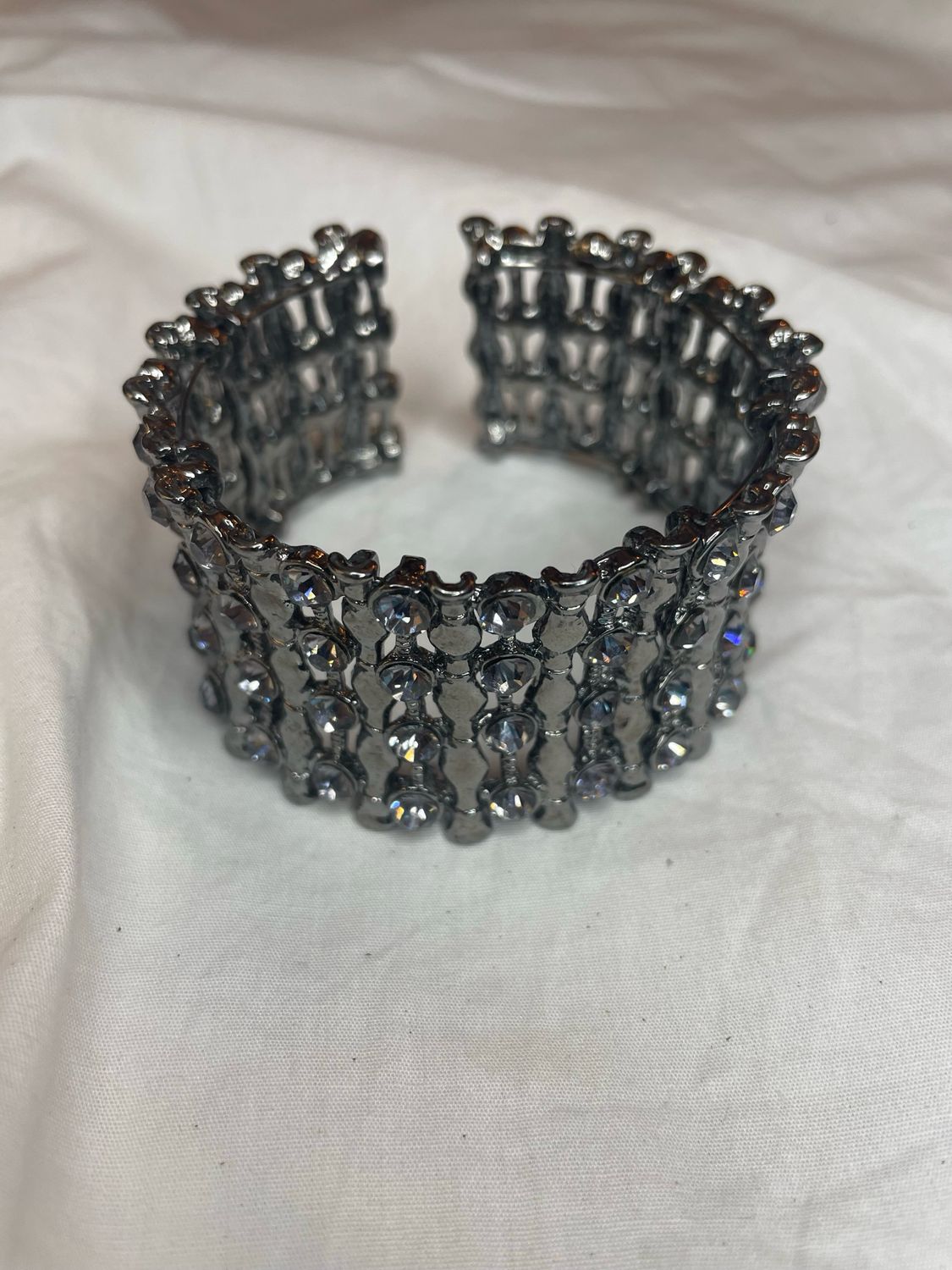Silver Jeweled Open Bangle