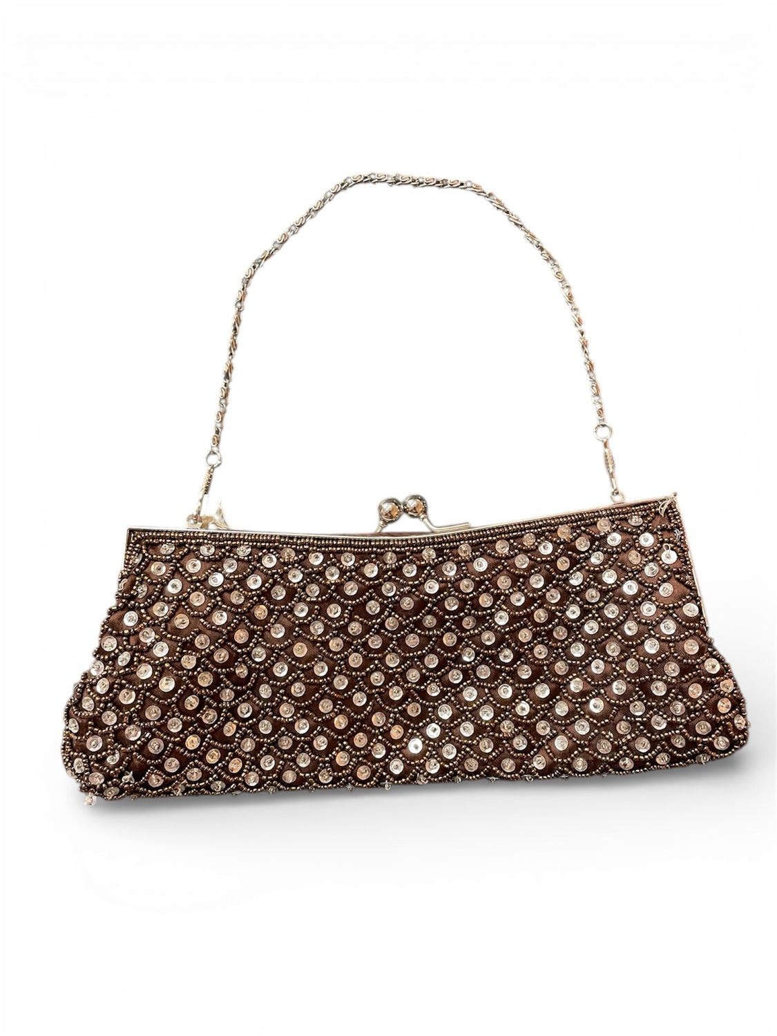 Brown Beaded Clutch