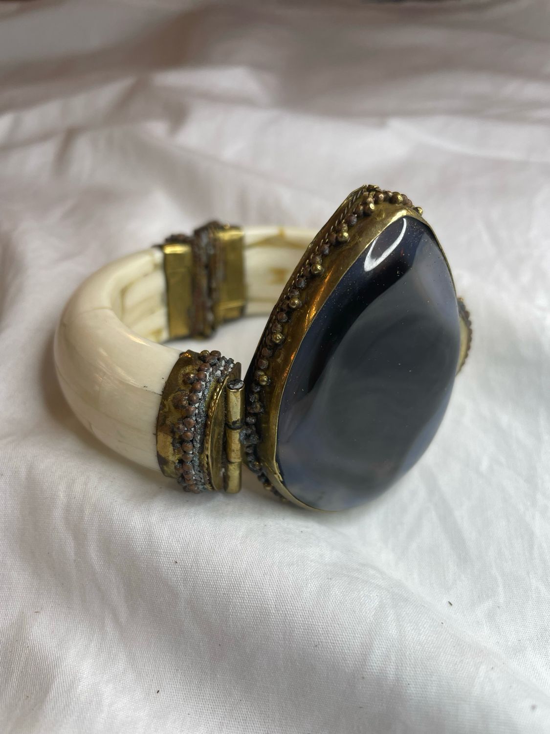 Vintage Bedouin  Bone Hinged Bangle Cuff Bracelet Middle East