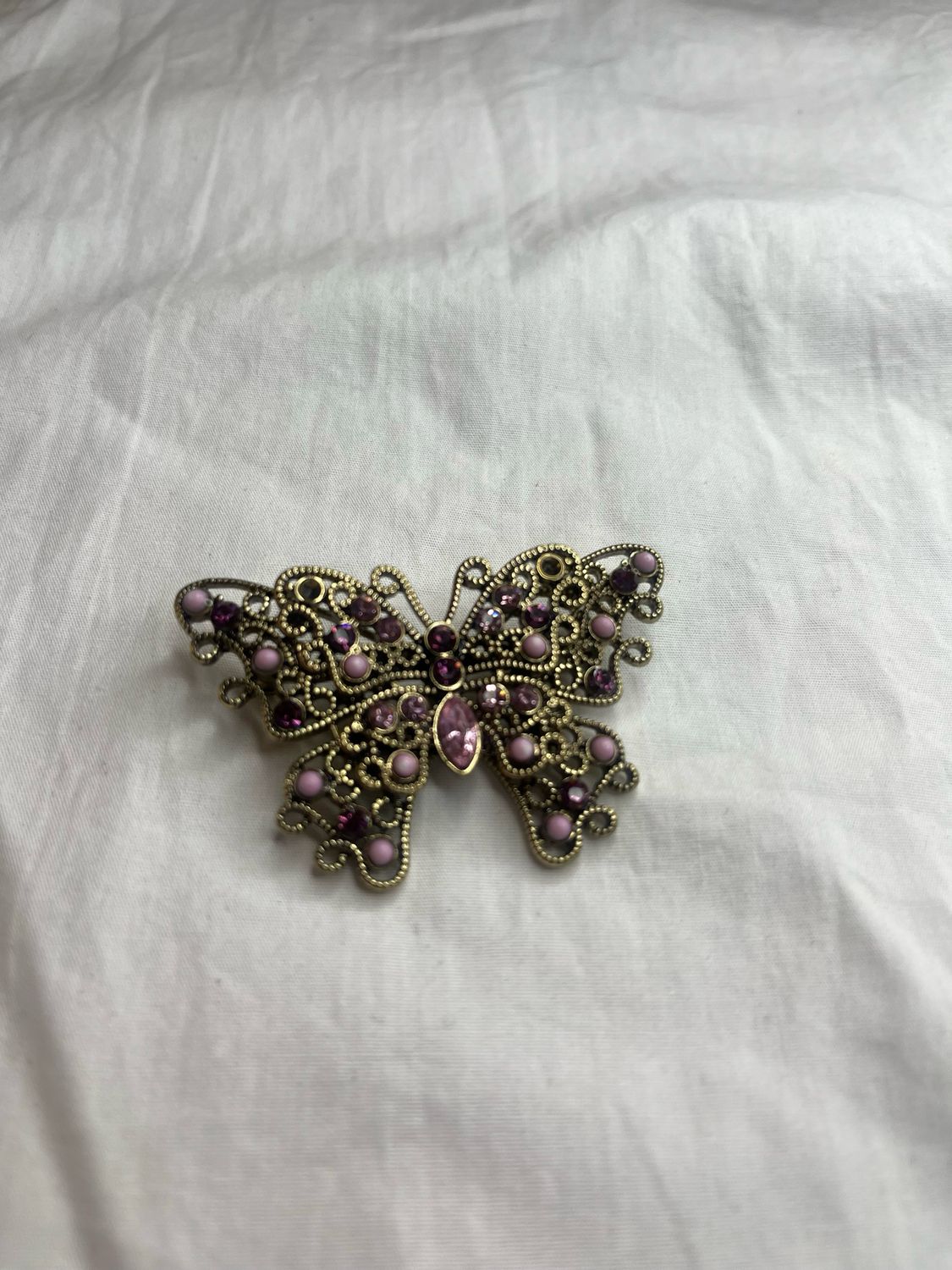 Vintage Pink/Purple Rhinestone Butterfly Brooch