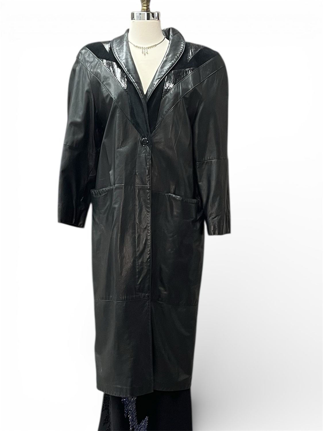 3/4 length Vintage Black Leather Jacket