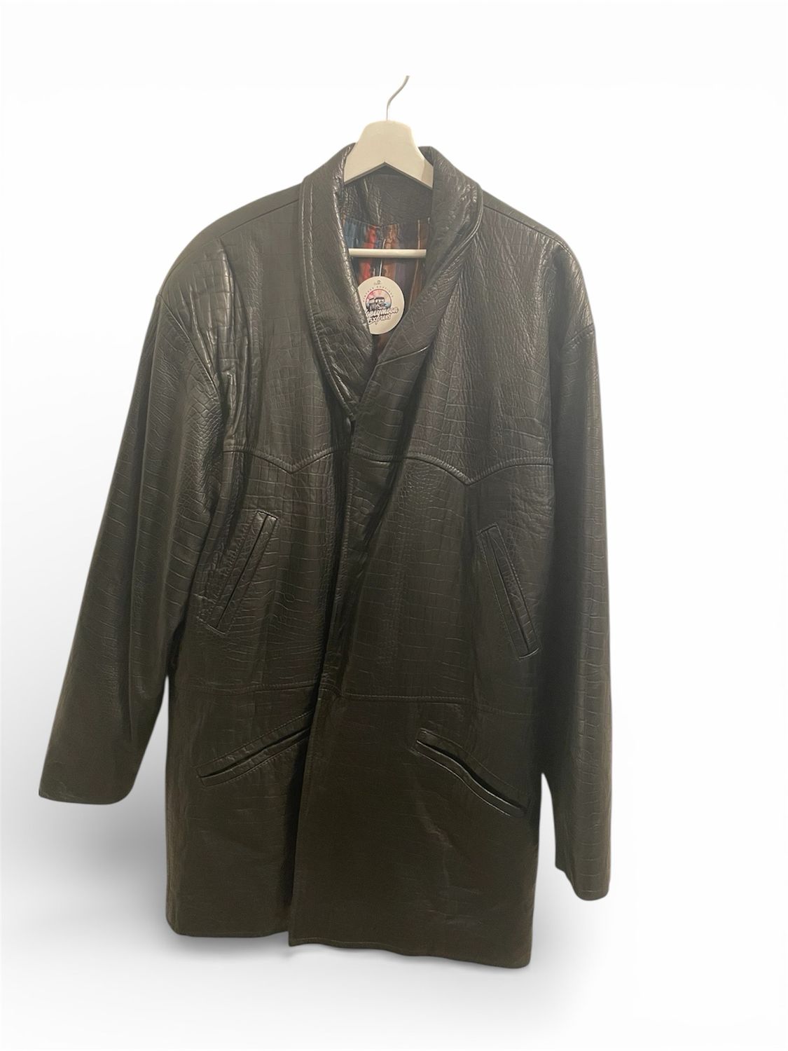 Black Leather Jacket with Safari themed liner