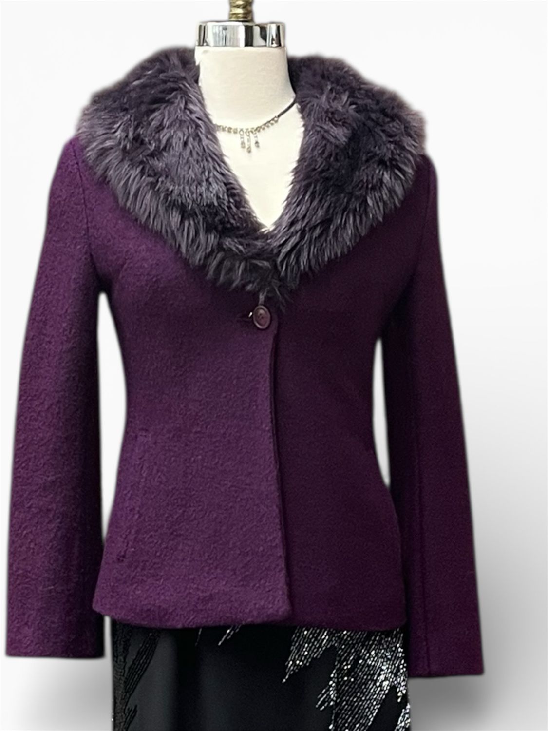 Purple  Wool Blazer with faux fur collar