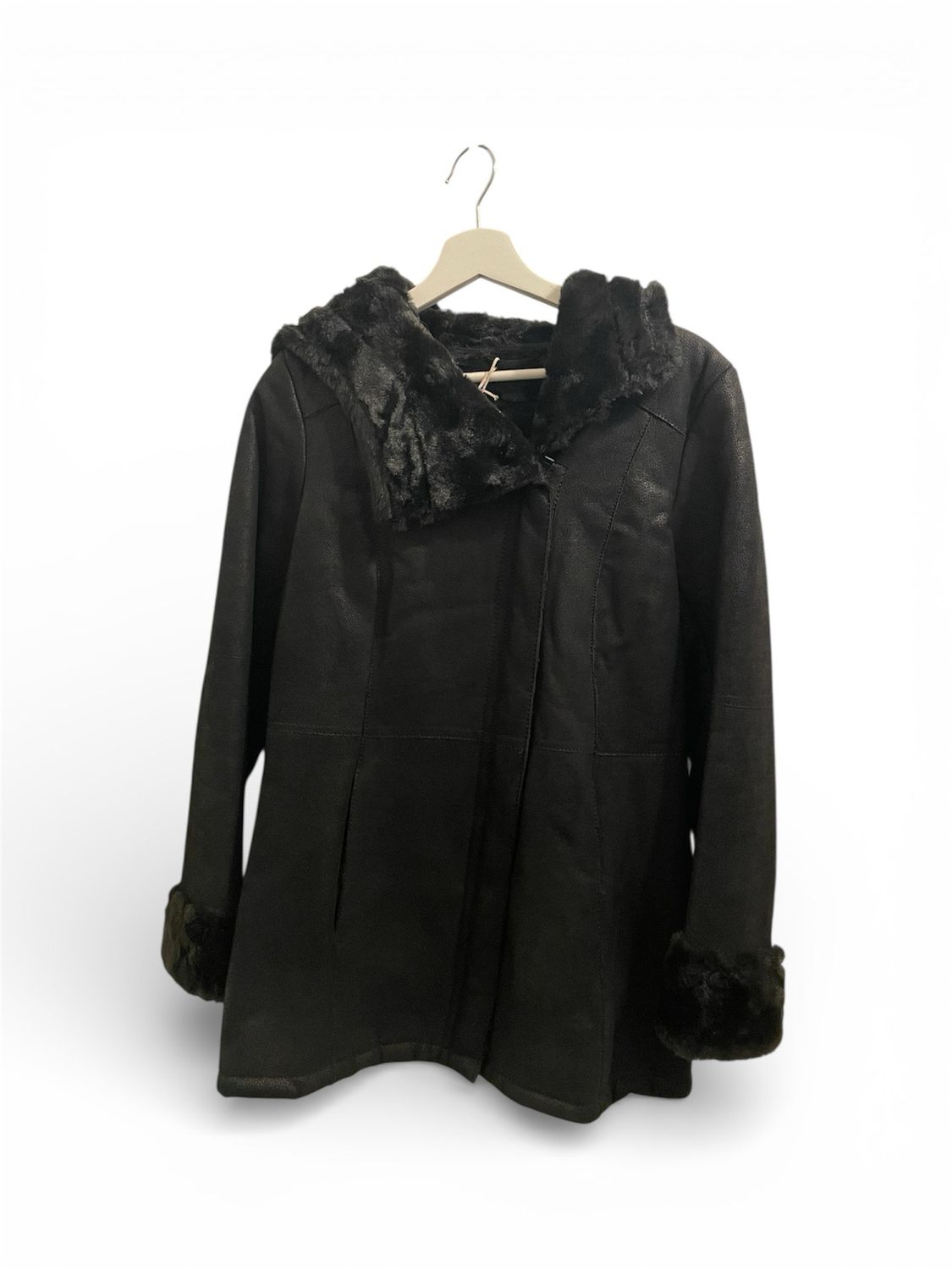 Black Suede Zip Jacket with black faux fur lining