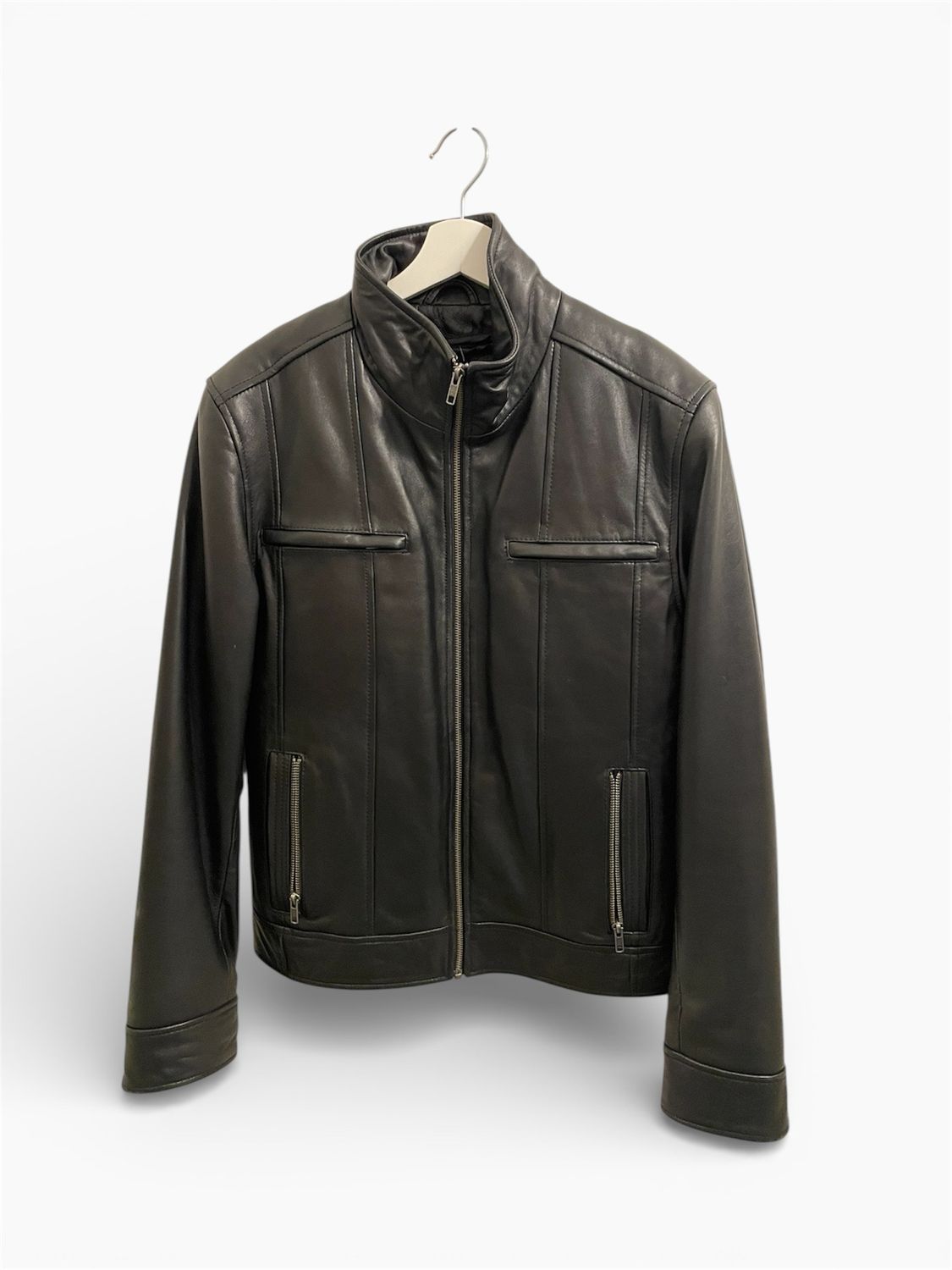 Black Danier Leather Bomber Jacket