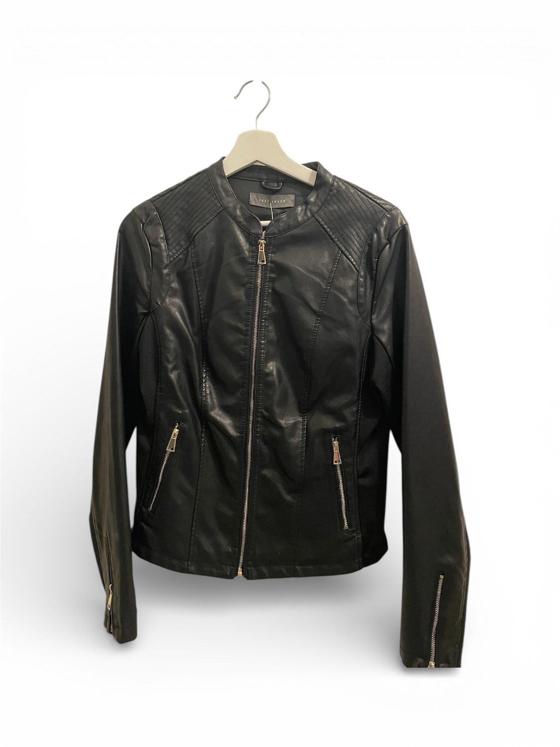 Black Faux Leather Motto Jacket