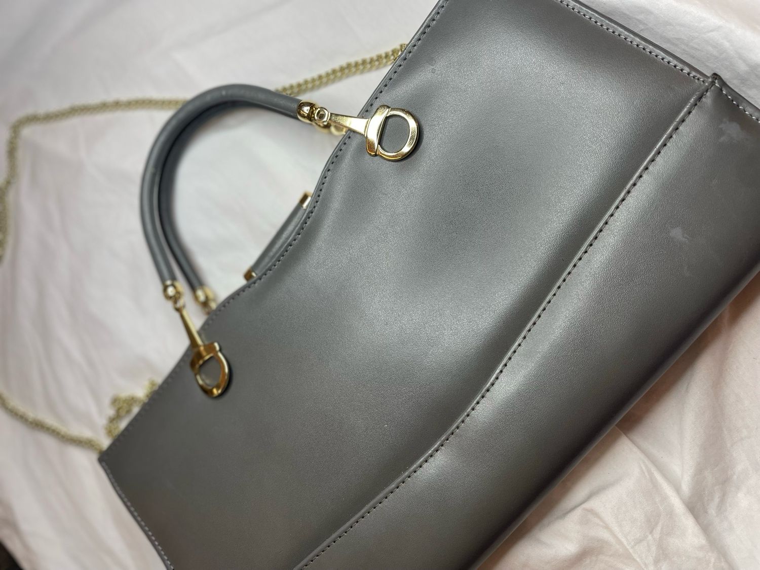 Grey Leather Vintage Handbag