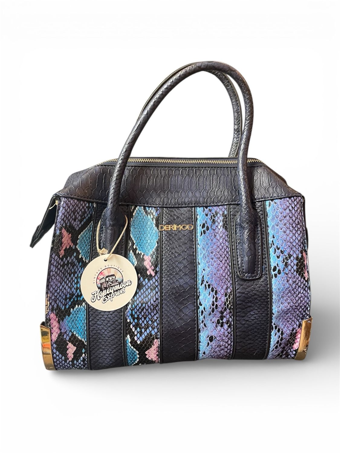 Blue &amp; Purple Snake Print Satchel Handbag