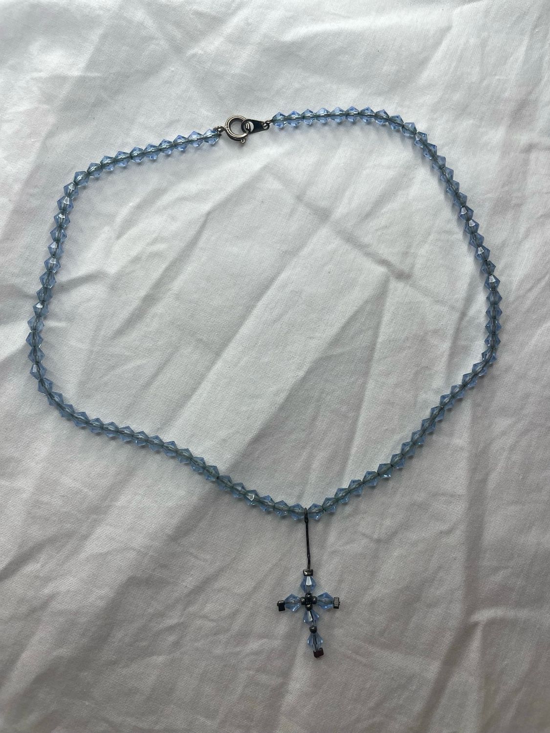 blue beaded cross necklace