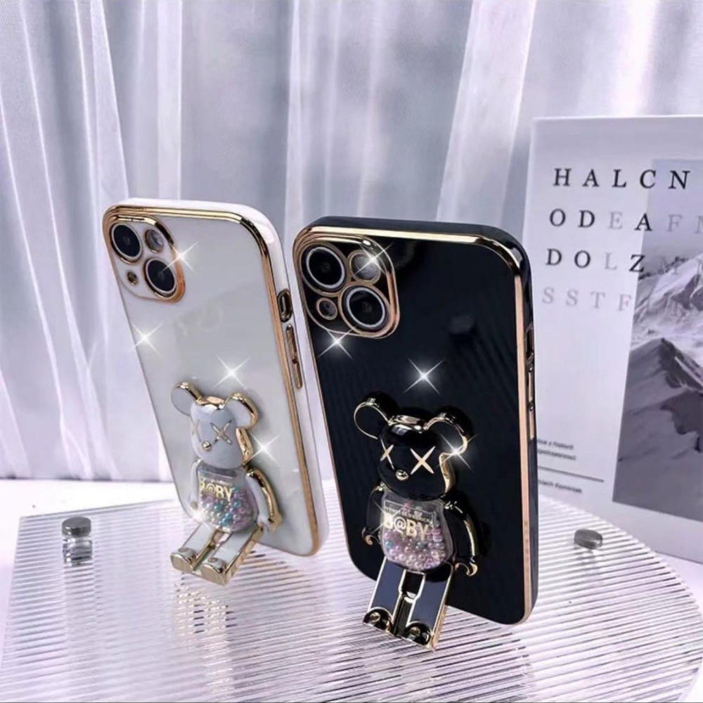 iPhone手機殼-電鍍殼糖果暴力熊珍珠支架手機殼~一個即免運