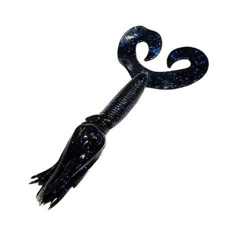 Chompers Skirted Twin Tail Grub, Color: Black/Blue Flake, Length: 4 inches