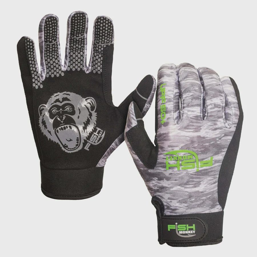 Fish Monkey Free Style Custom Fit Gloves, Color: Grey Water Camo, Size: Medium