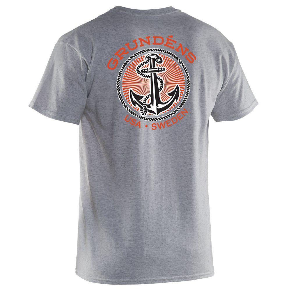 Grundens Anchor Graphic T-Shirts, Color: Heather Grey, Size: Small