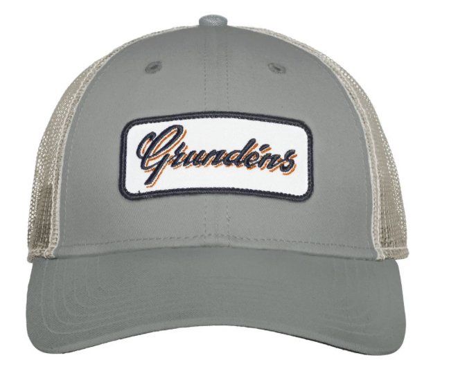 Grundens Original Script Trucker Hats, Color: Gray