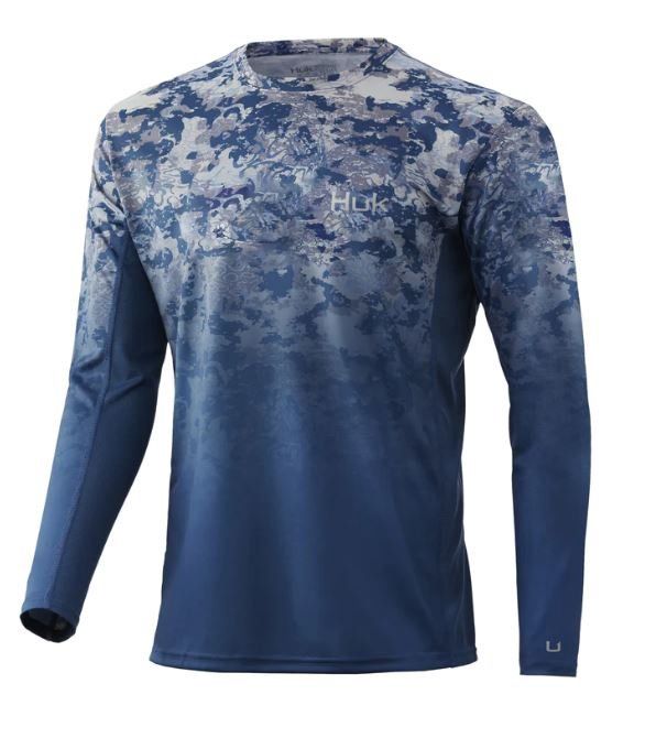 Huk Icon X Tide Change Fade Long Sleeve, Color: Exuma, Size: Small