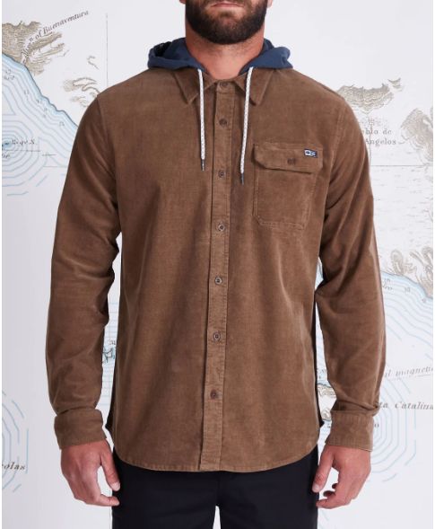 Salty Crew Finback Cord Hooded Shirt, Color: Earth, Size: Medium