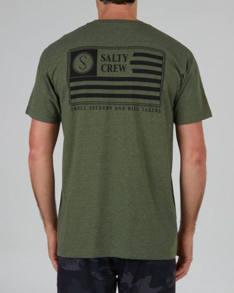 Salty Crew Freedom Flag T-Shirt, Color: Forest Heather, Size: Small