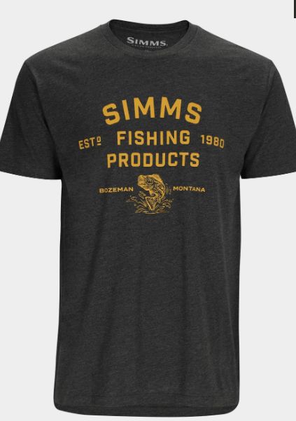 Simms M's Stacked Logo Bass T-Shirt, Color: Charcoal Heather, Size: Medium