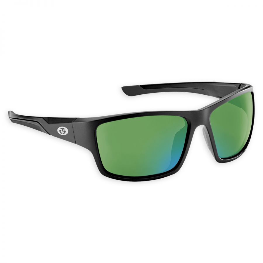 Flying Fisherman Sand Bank Sunglasses, Frame Color: Matte Black, Lens Color / Material: Amber-Green Mirror / Plastic
