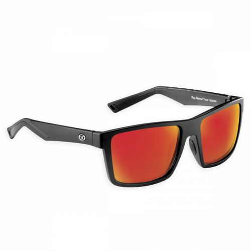 Flying Fisherman Swirl Sunglasses, Frame Color: Matte Black, Lens Color / Material: Amber-Red Mirror / Plastic