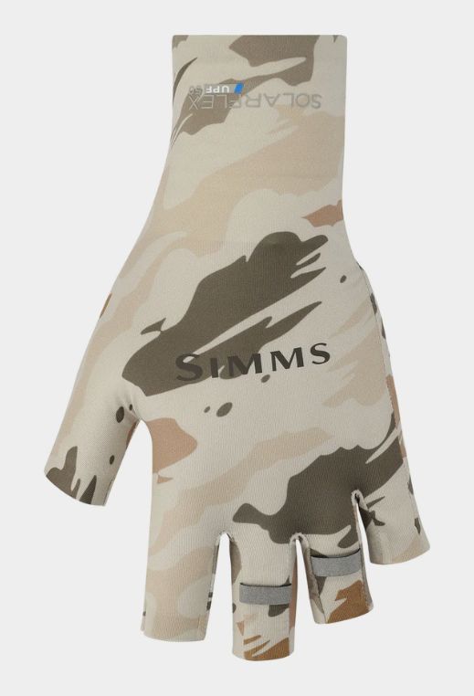 Simms SolarFlex Half-Finger Sunglove, Color: Ghost Camo Stone, Size: X-Small