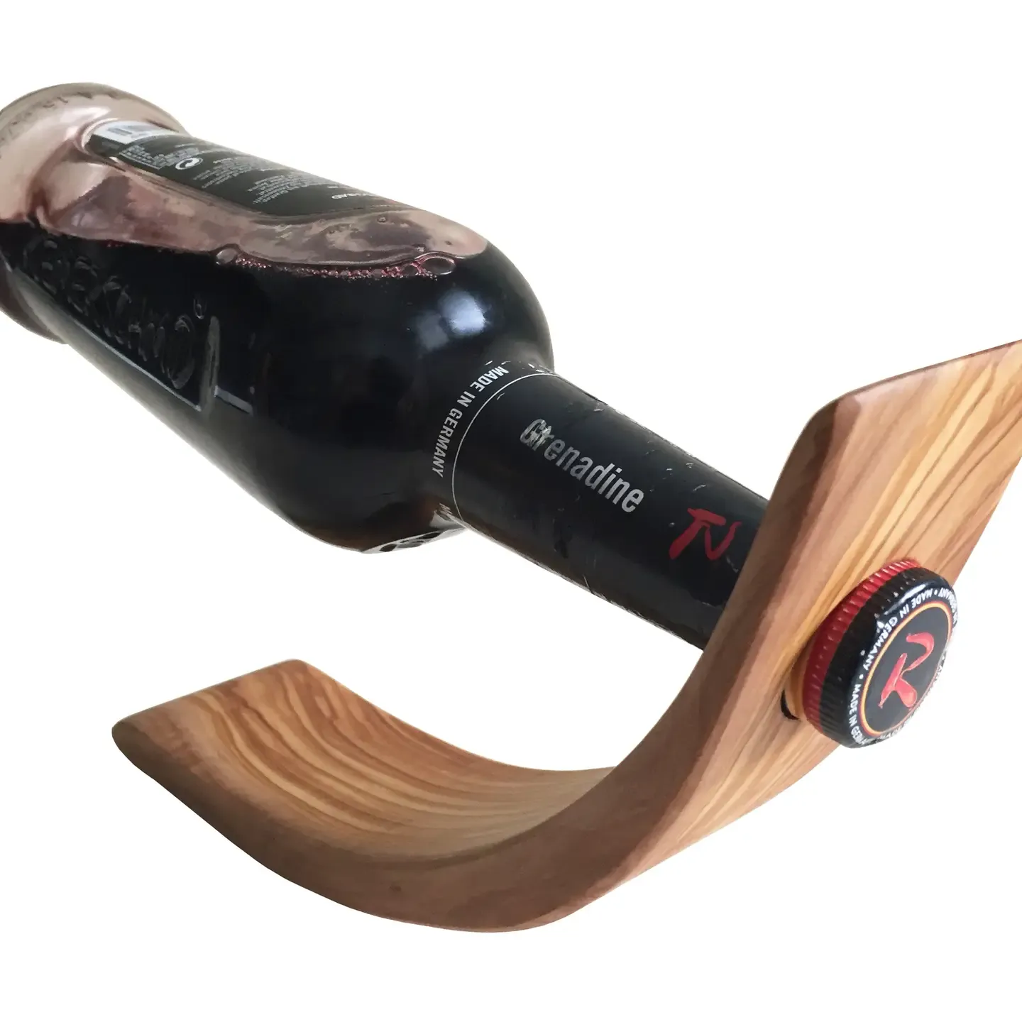 Flessenhouder &quot;Bow&quot; voor 1 fles, gemaakt van olijfhout.