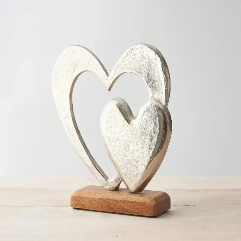 Aluminium dubbel hart ornament, 15cm