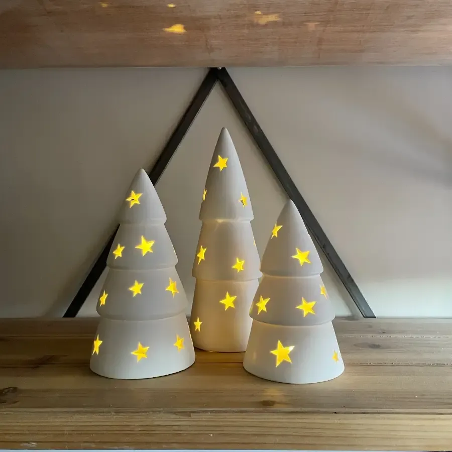 keramische kerstboom met ster, 16cm