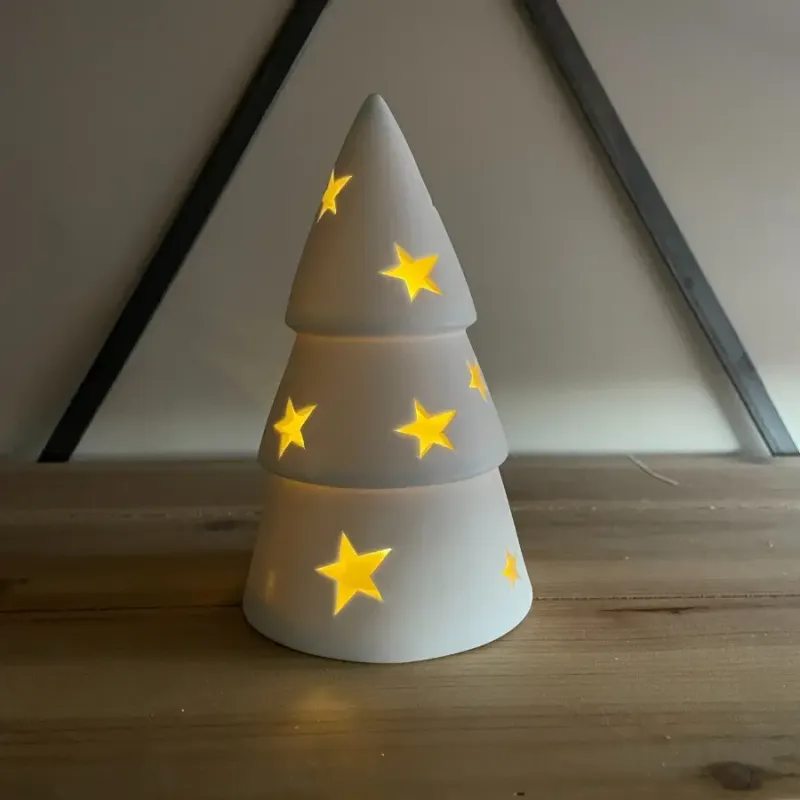 keramische kerstboom met ster, 16cm