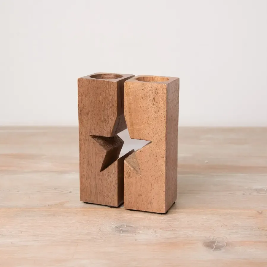 Split Star houten theelichthouder