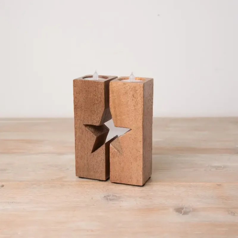 Split Star houten theelichthouder