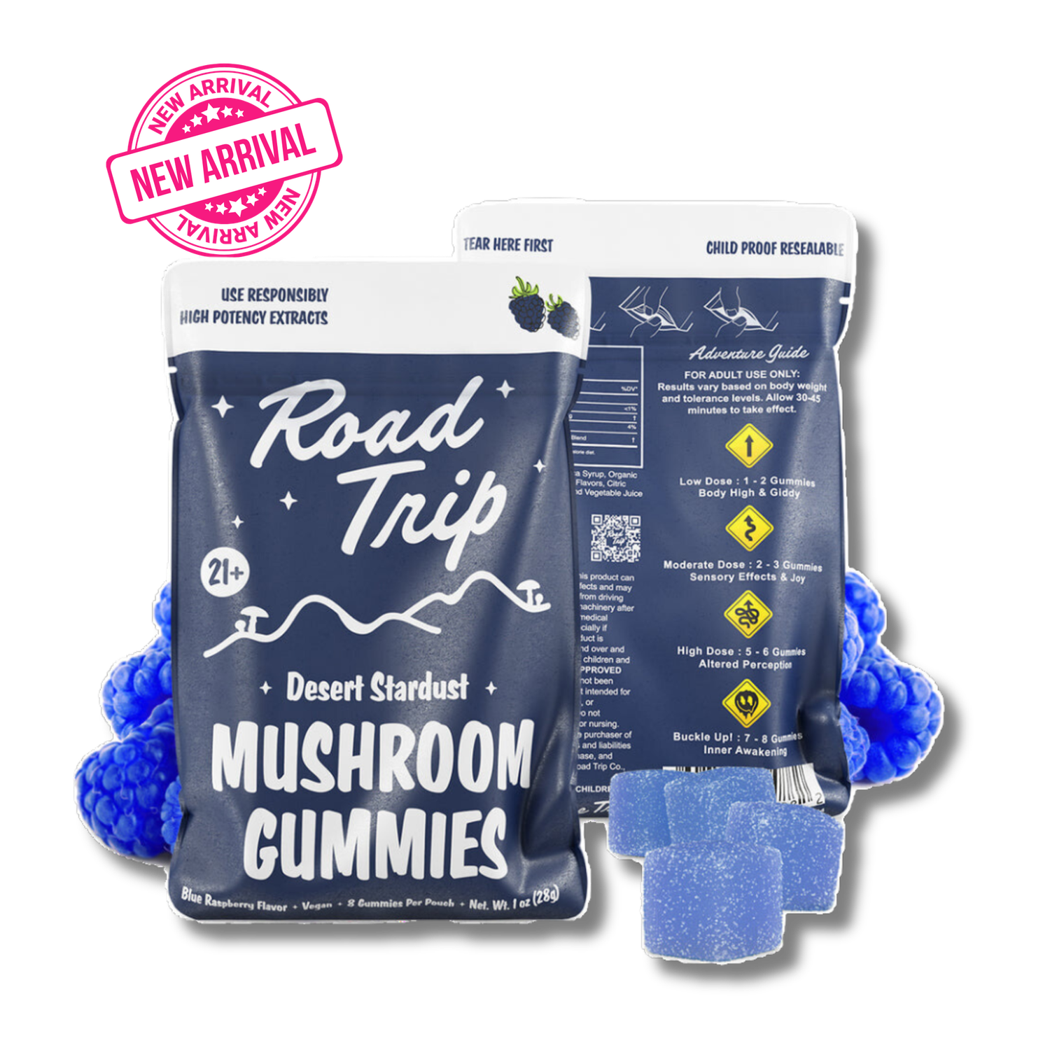 Road Trip - Mushroom Gummies 8ct, Edible flavors: Blue Raspberry - Desert Stardust