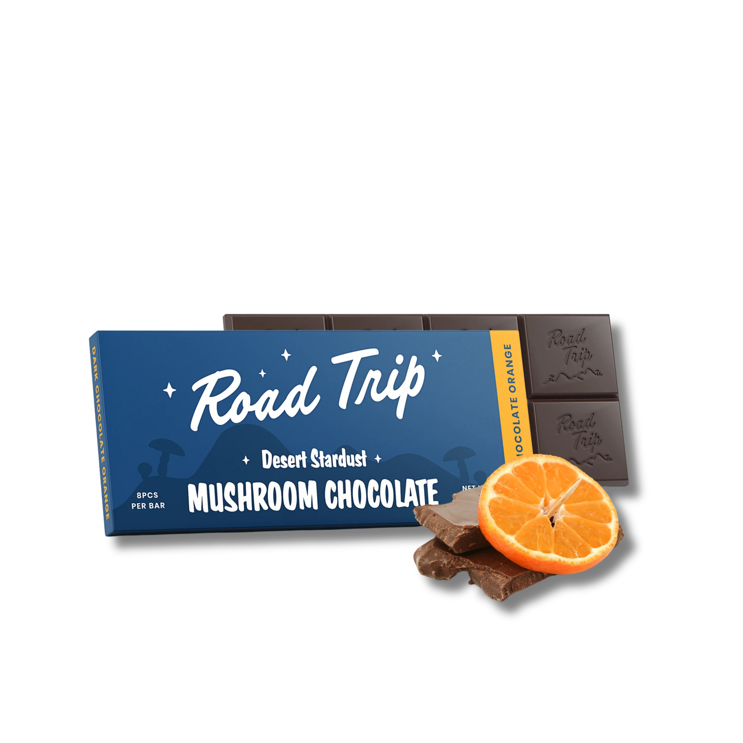 Road Trip - Mushroom Chocolate Bar - 8 servings, Edible flavors: Dark Chocolate Orange