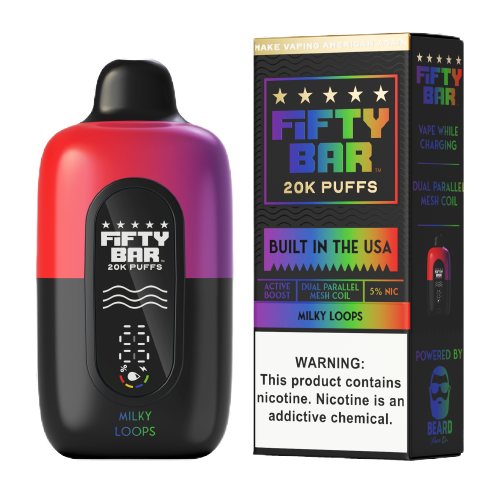 Fifty Bar 20k Puffs Made In The USA, Flavor: Milky Loops
