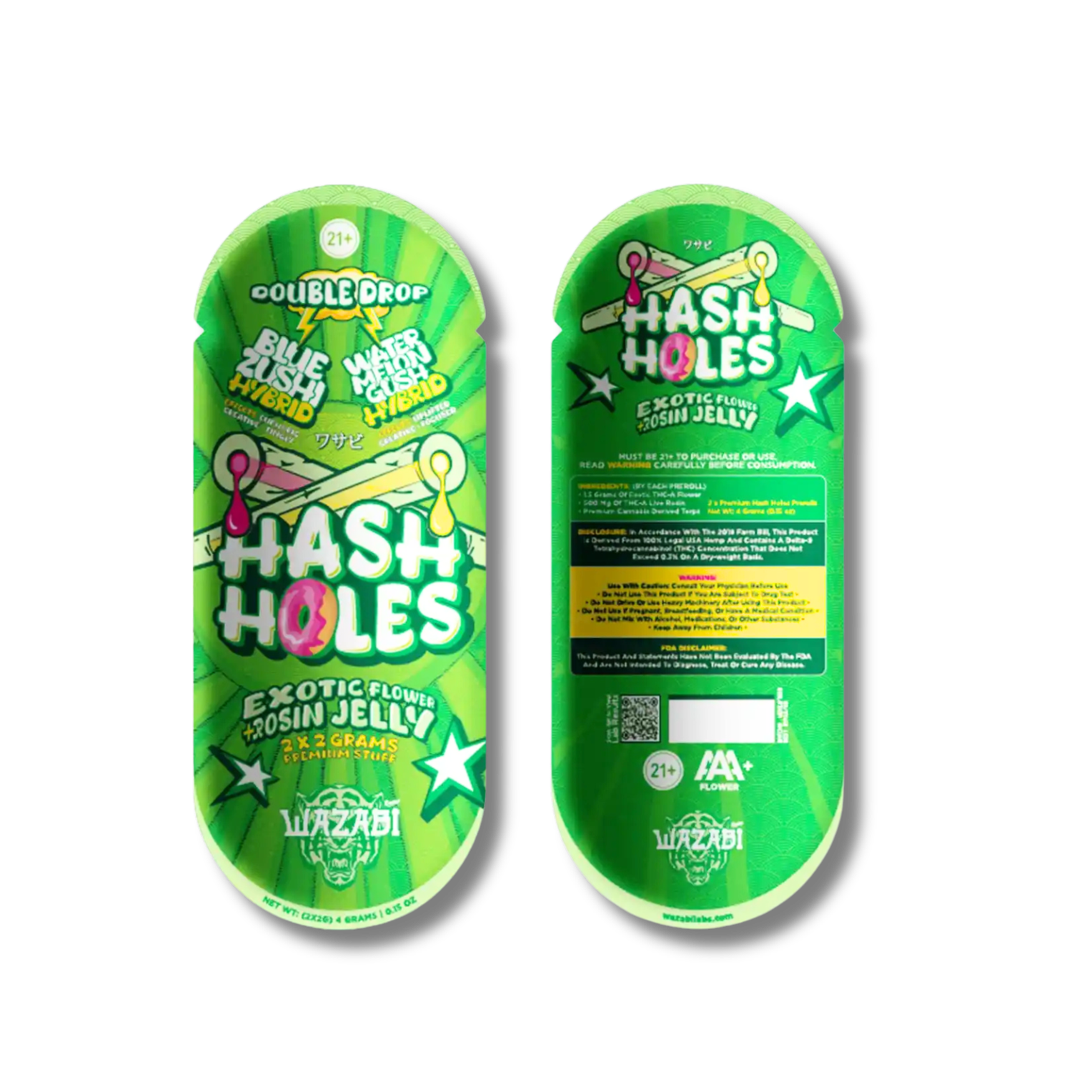 (2) Wazabi Hash Holes 4g, Flavor: Blue Zushi (Hybrid)/Watermelon Gush (Hybrid)